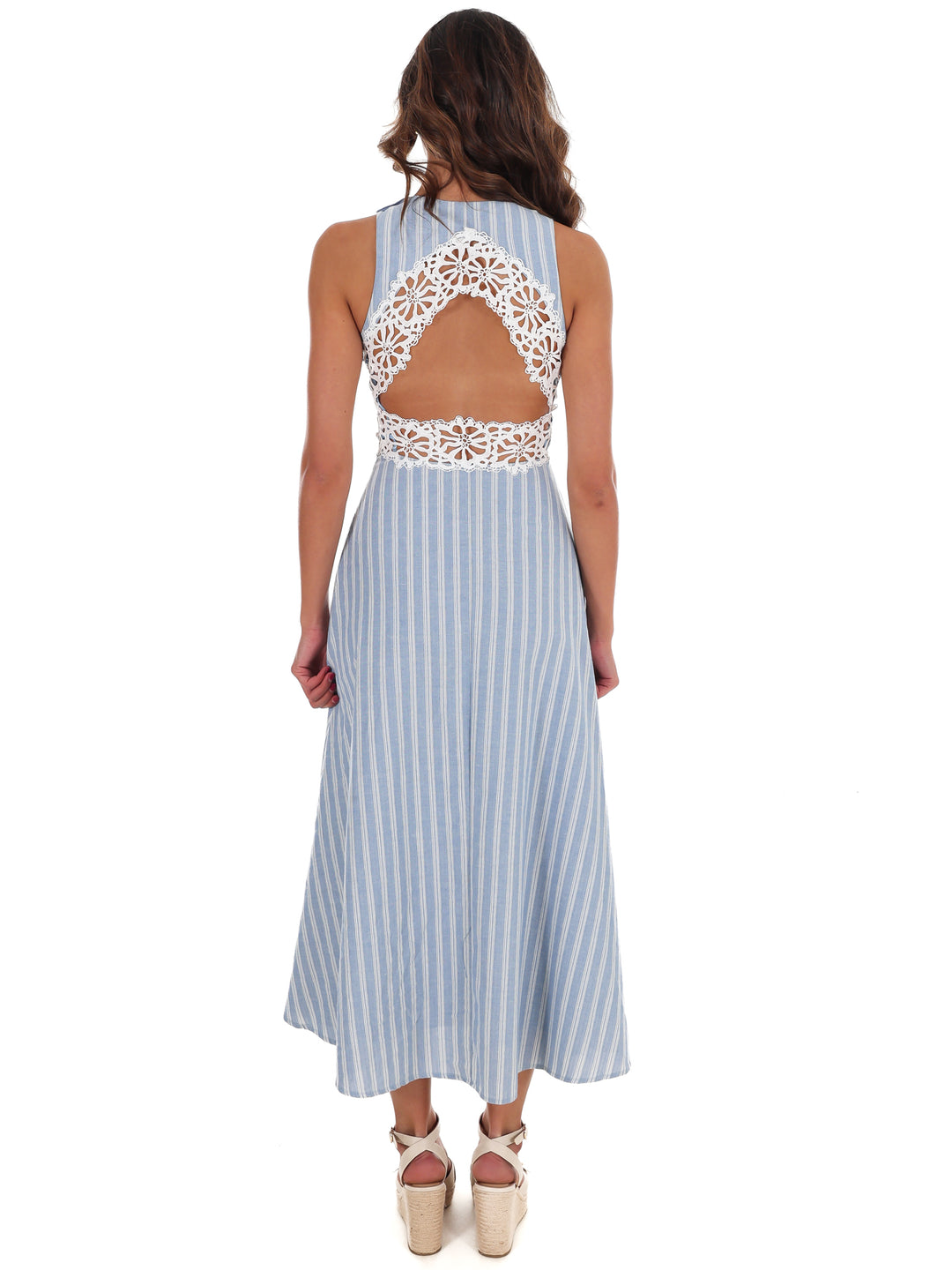 Soft Breeze Striped Lace Midi Dress