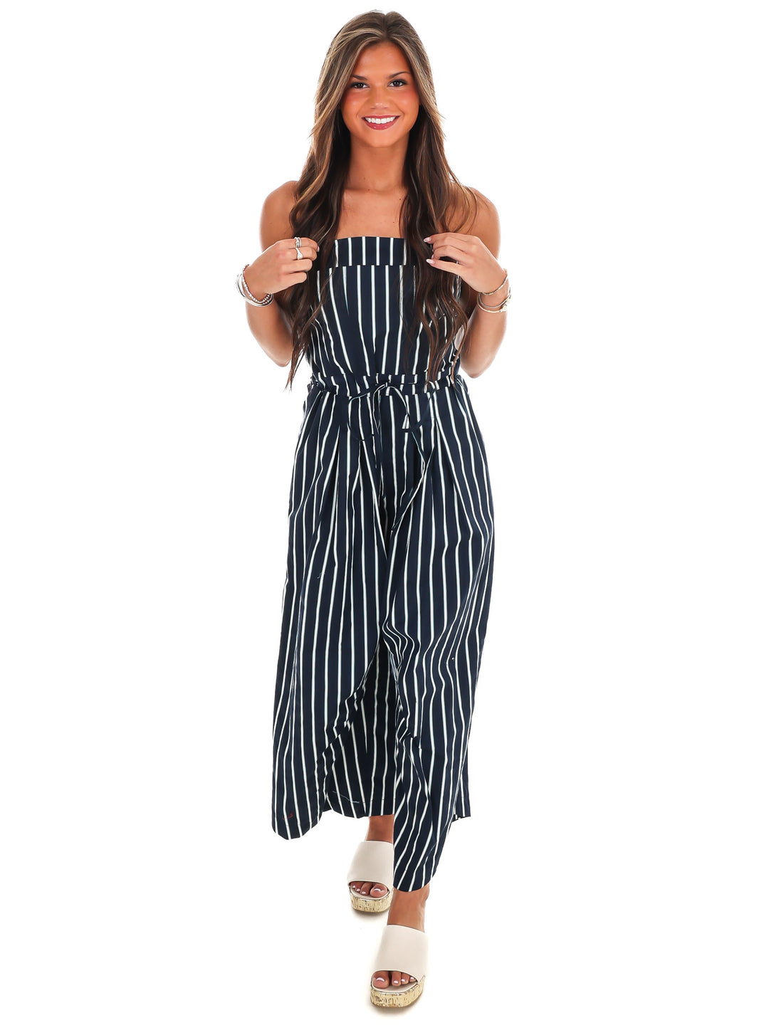 Harbor Nights Strapless Barrel Jumpsuit