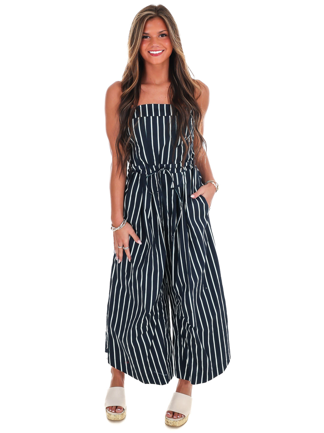 Harbor Nights Strapless Barrel Jumpsuit