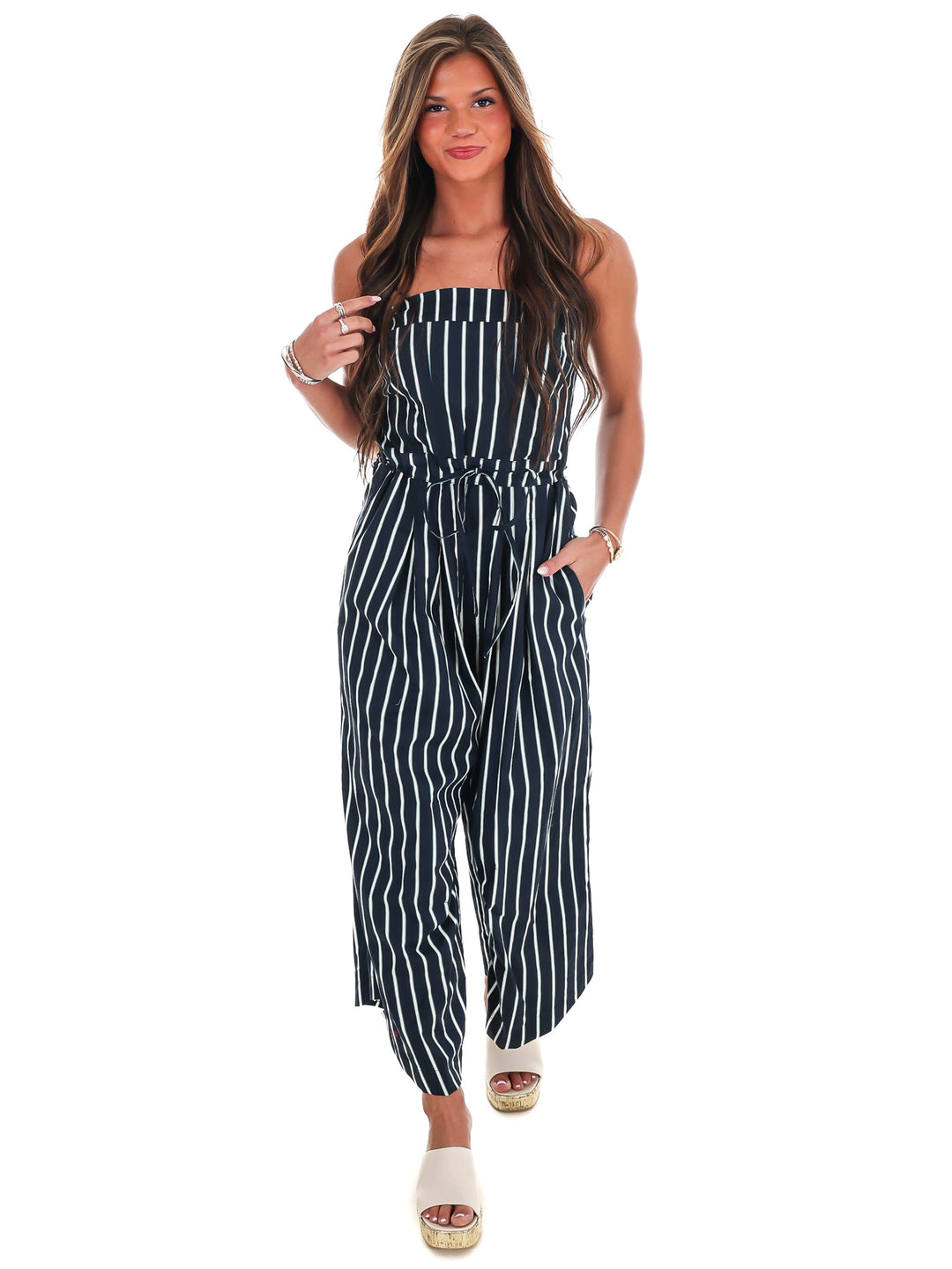Harbor Nights Strapless Barrel Jumpsuit