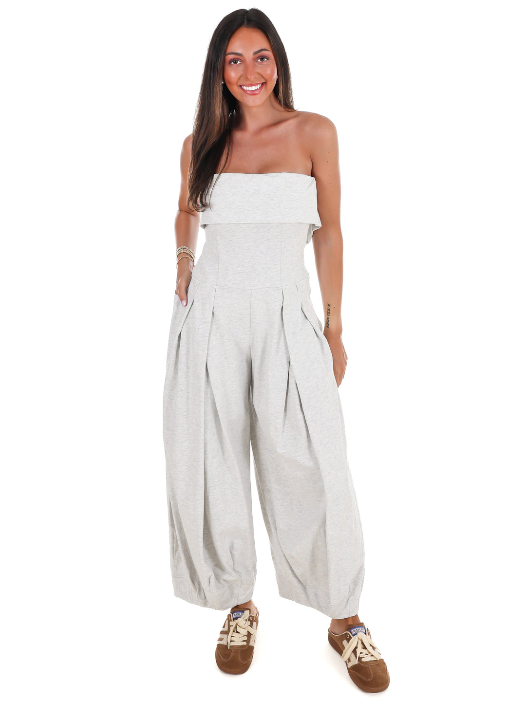 Carry On Strapless Barrel Jumpsuit