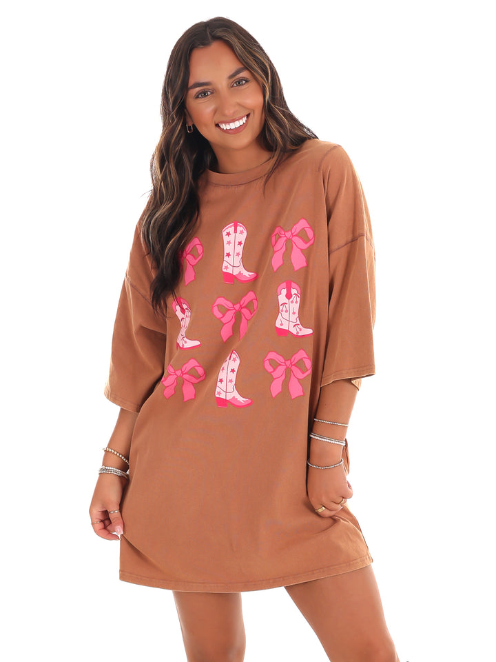 Washed Ribbon & Western Boots T-Shirt Dress