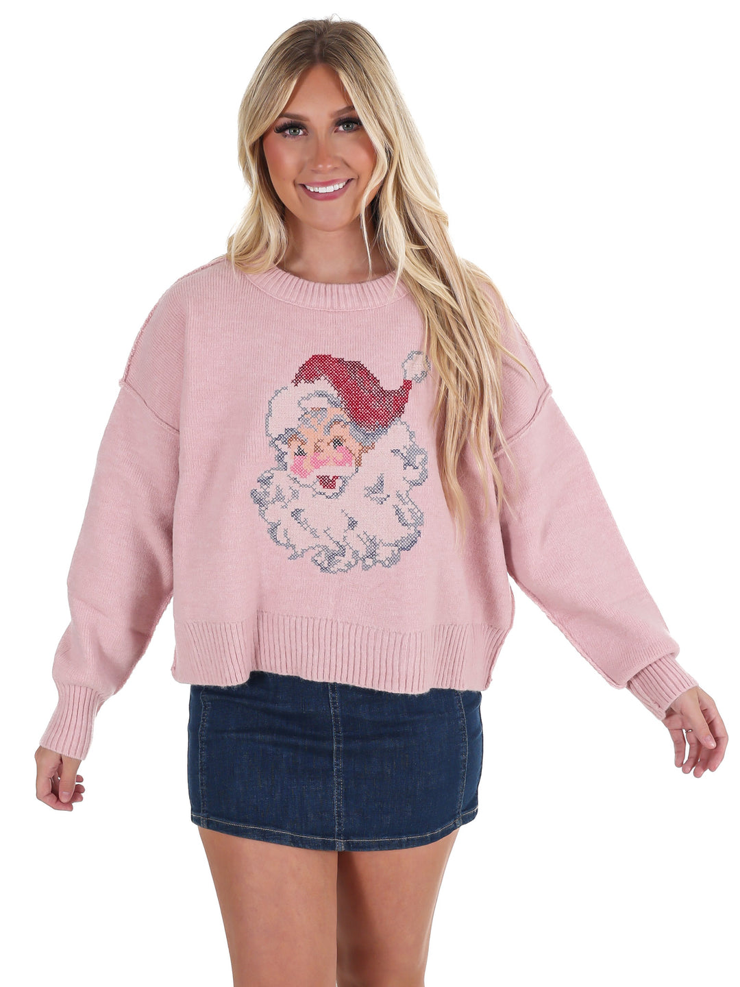 Holly Jolly Santa Embroidery Sweater