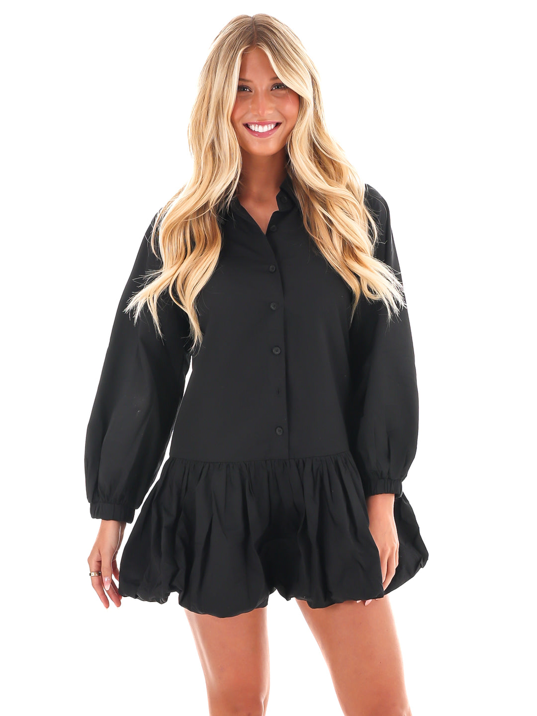 True to You Bubble Hem Shirt Dress