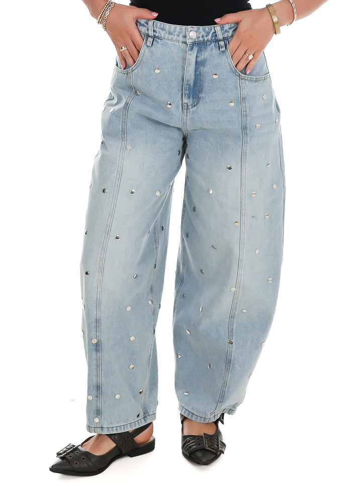 Silver Lining Studded Barrel Jeans