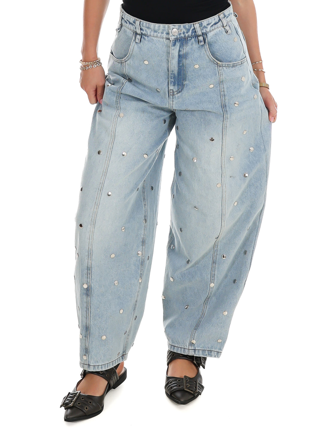 Silver Lining Studded Barrel Jeans
