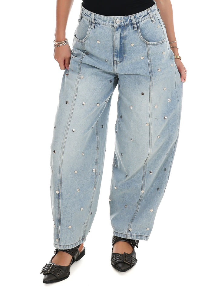 Silver Lining Studded Barrel Jeans