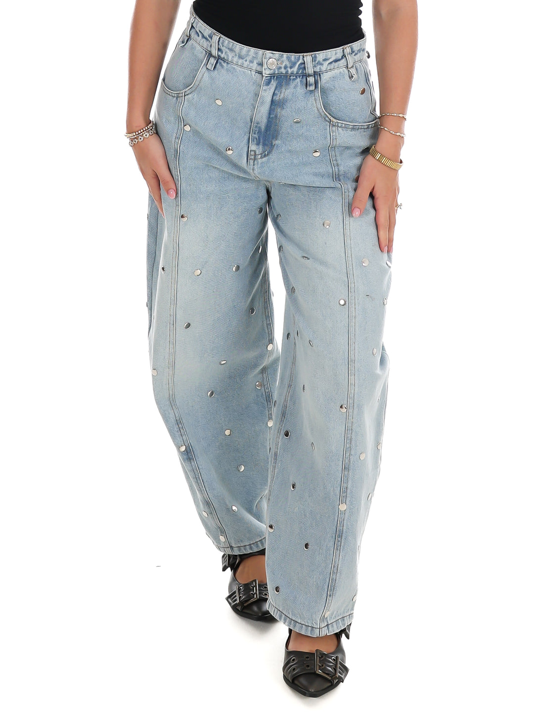 Silver Lining Studded Barrel Jeans