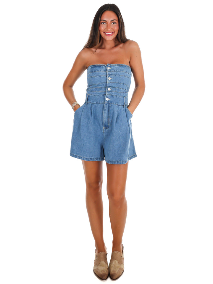 All American Strapless Denim Romper