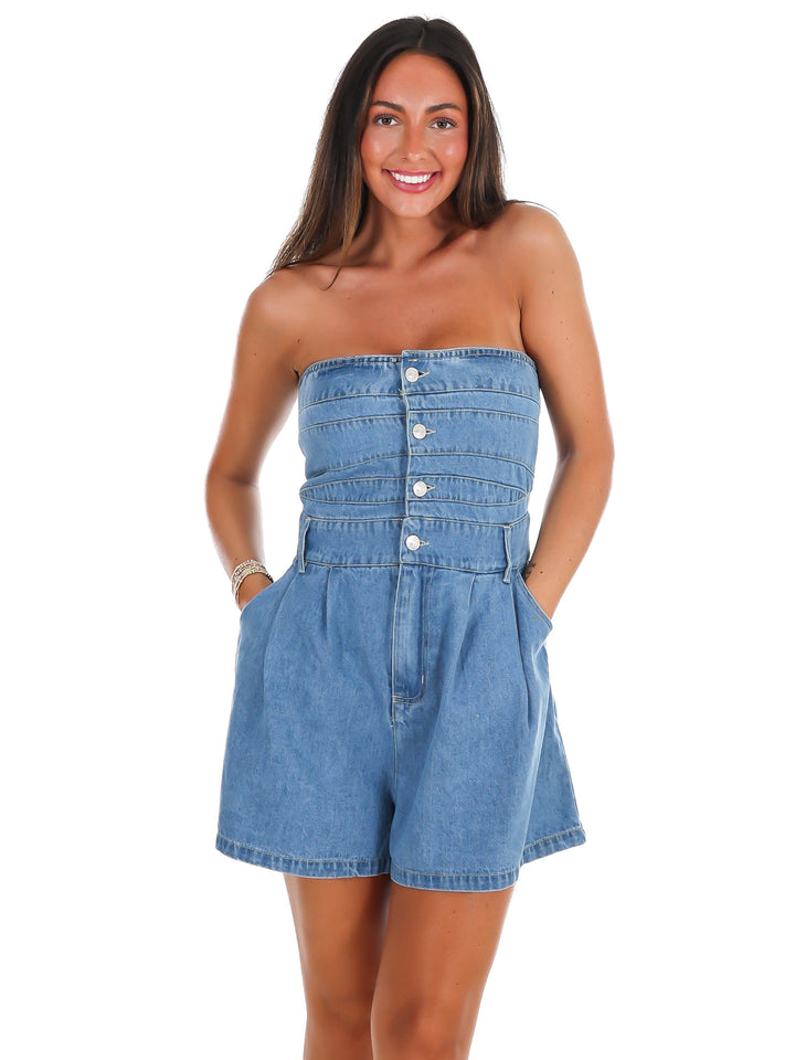 All American Strapless Denim Romper