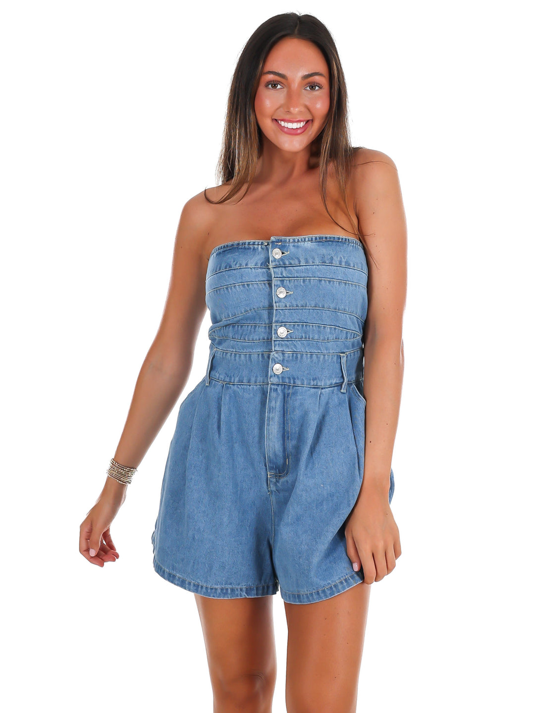 All American Strapless Denim Romper