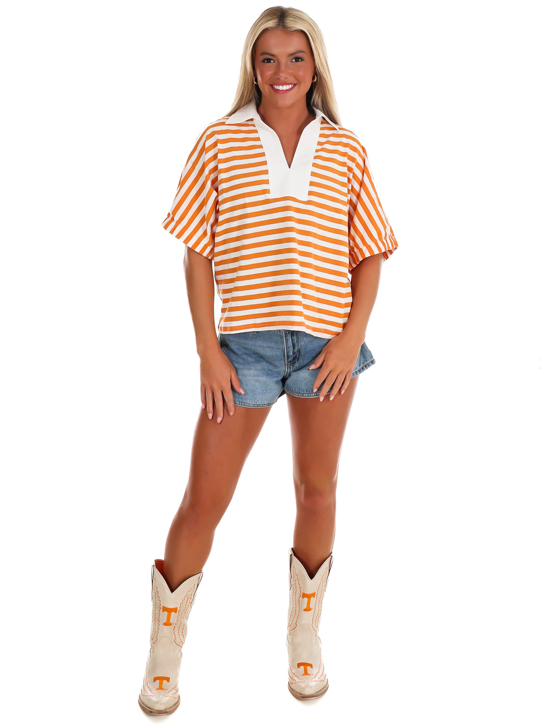 Home Crowd Stripe Collar Top