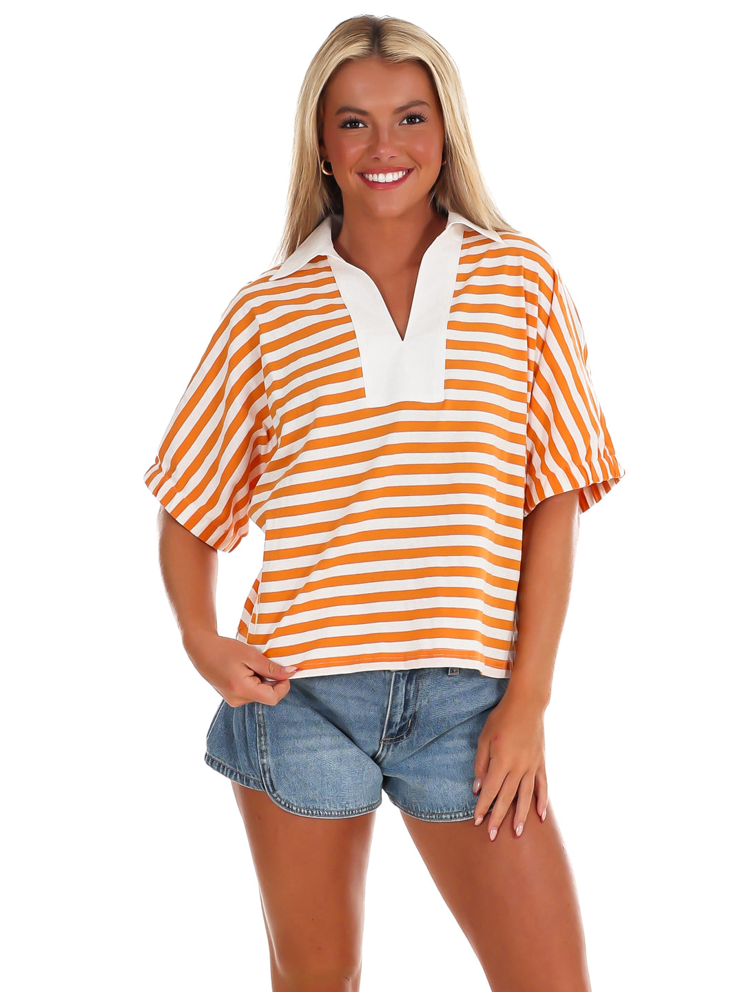 Home Crowd Stripe Collar Top