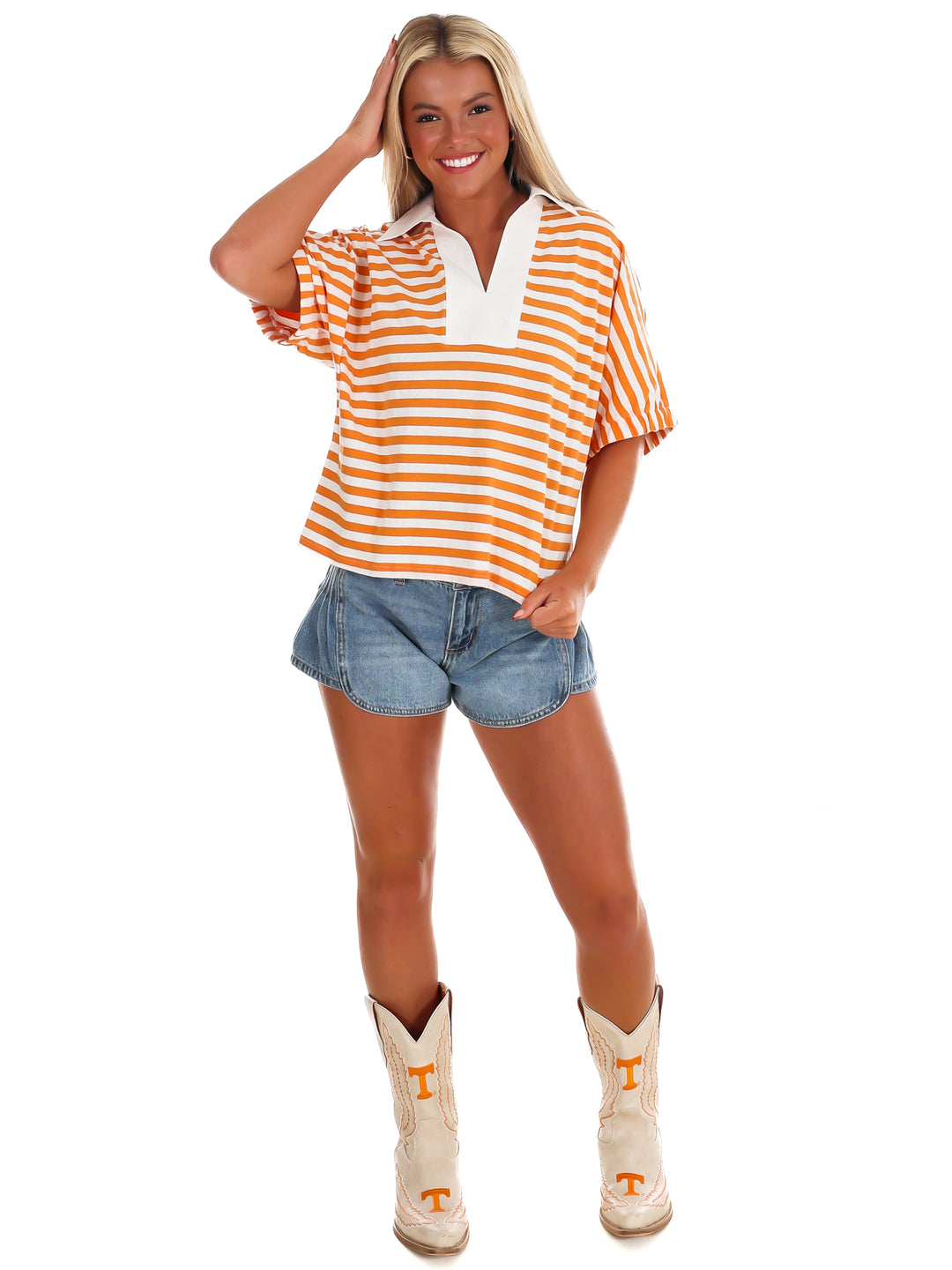 Home Crowd Stripe Collar Top