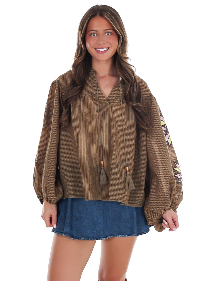 Botanical Bloom Crinkle Top