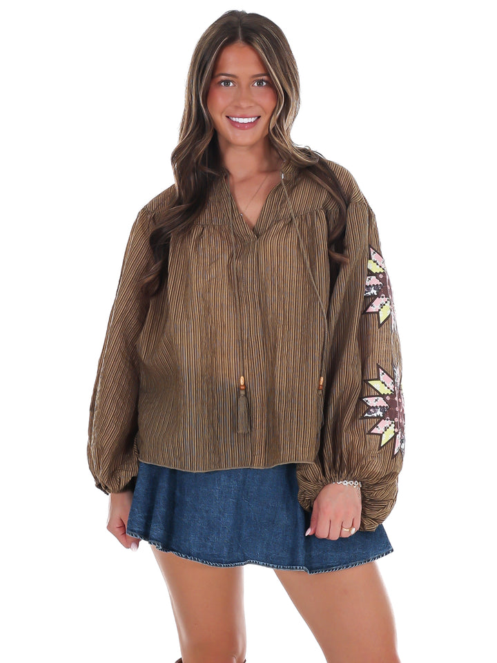 Botanical Bloom Crinkle Top