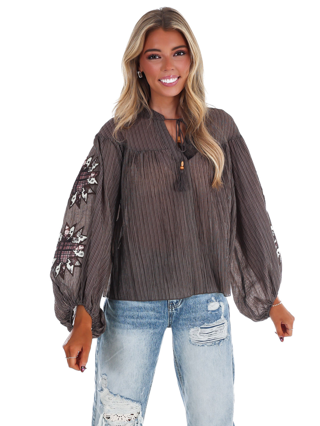 Botanical Bloom Crinkle Top