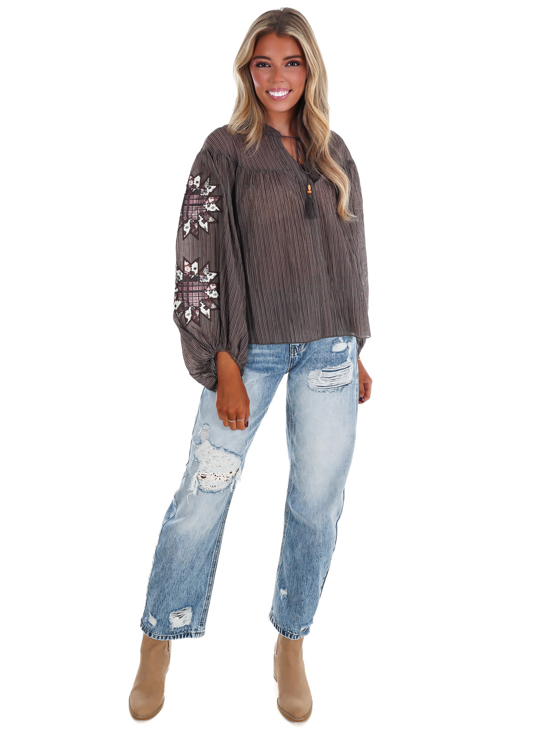 Botanical Bloom Crinkle Top
