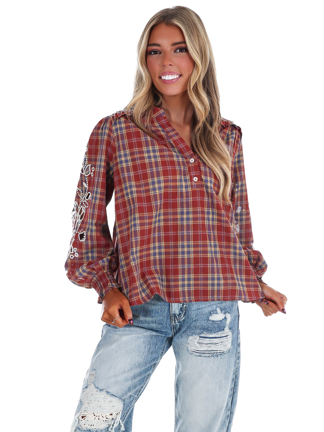 Fall Foilage Plaid Top