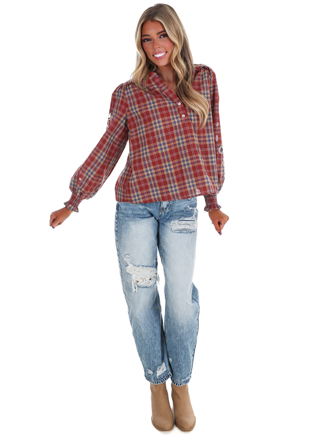 Fall Foilage Plaid Top