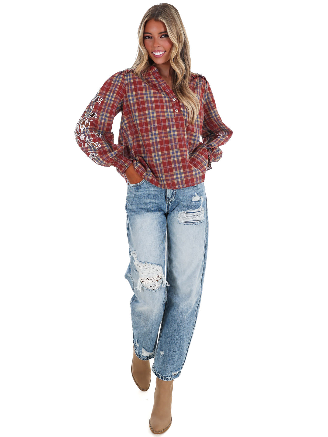 Fall Foilage Plaid Top