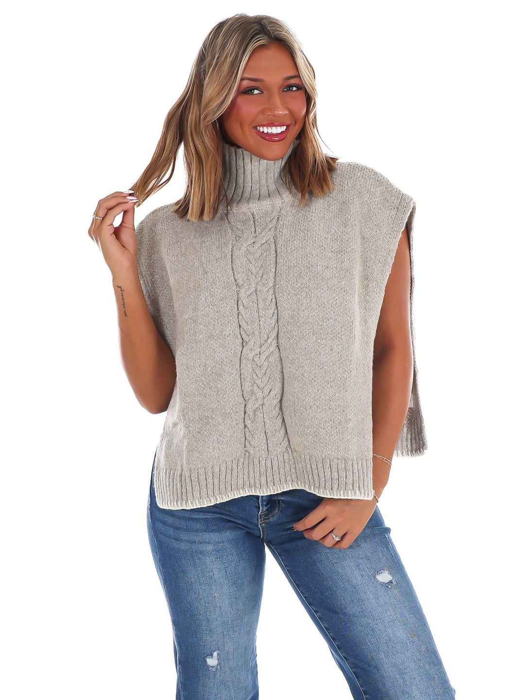 Cabin Comfort Cable Knit Poncho Sweater