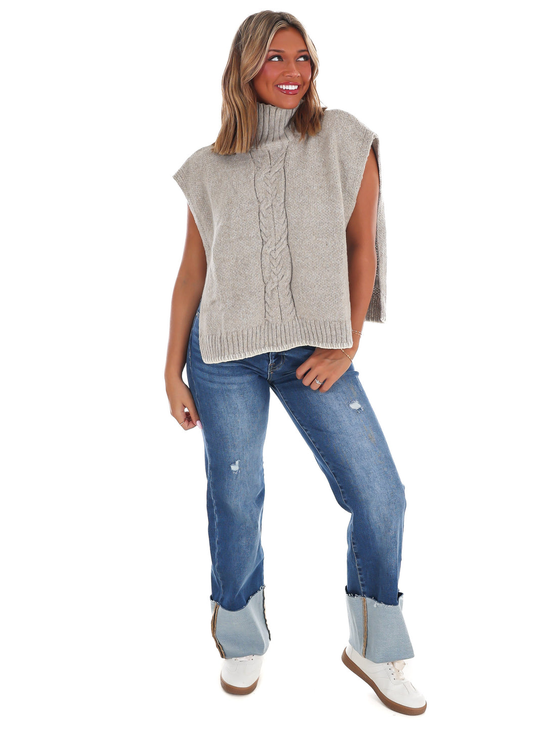 Cabin Comfort Cable Knit Poncho Sweater