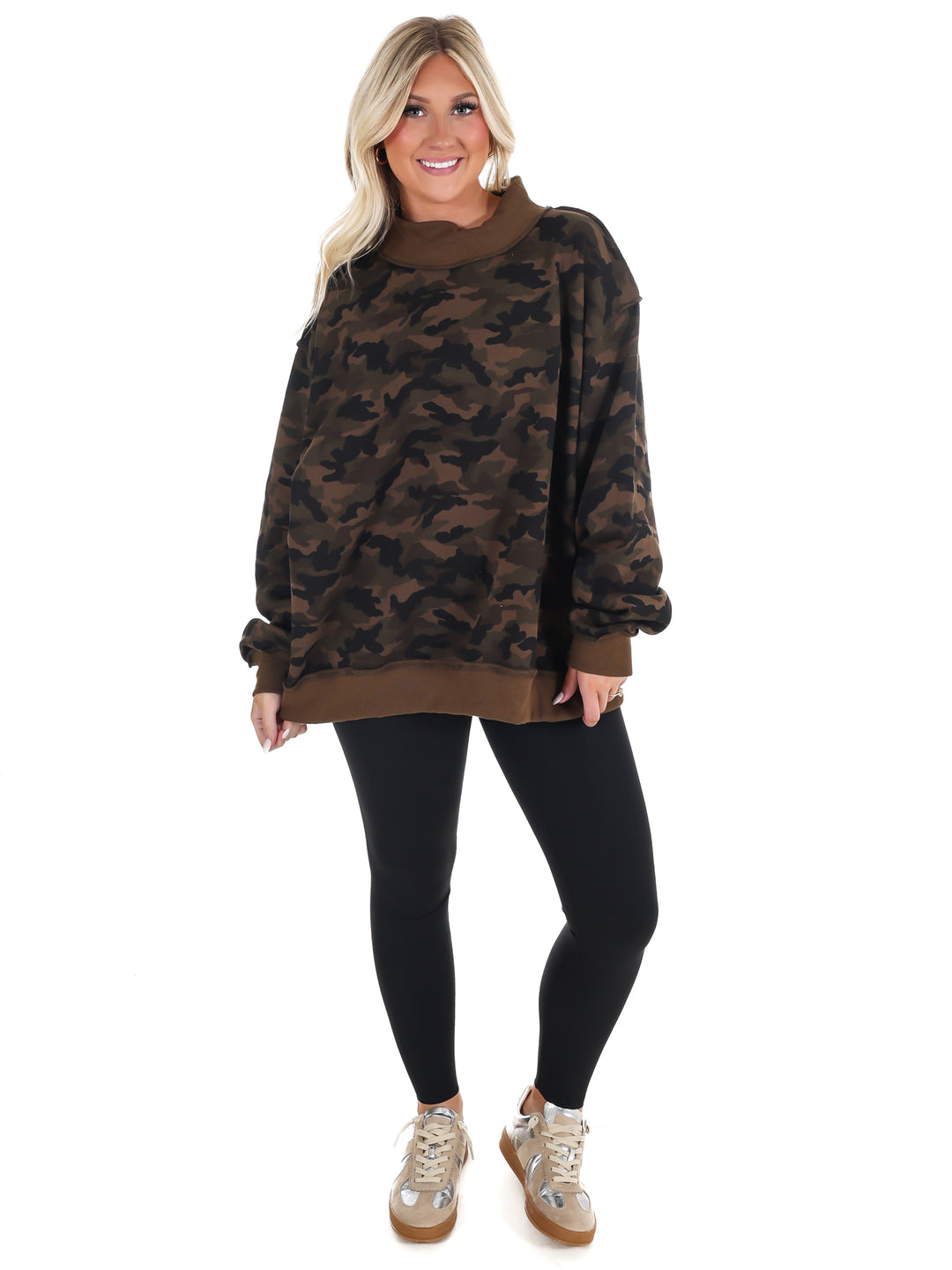 Camo Mock Neck Sweatshirt