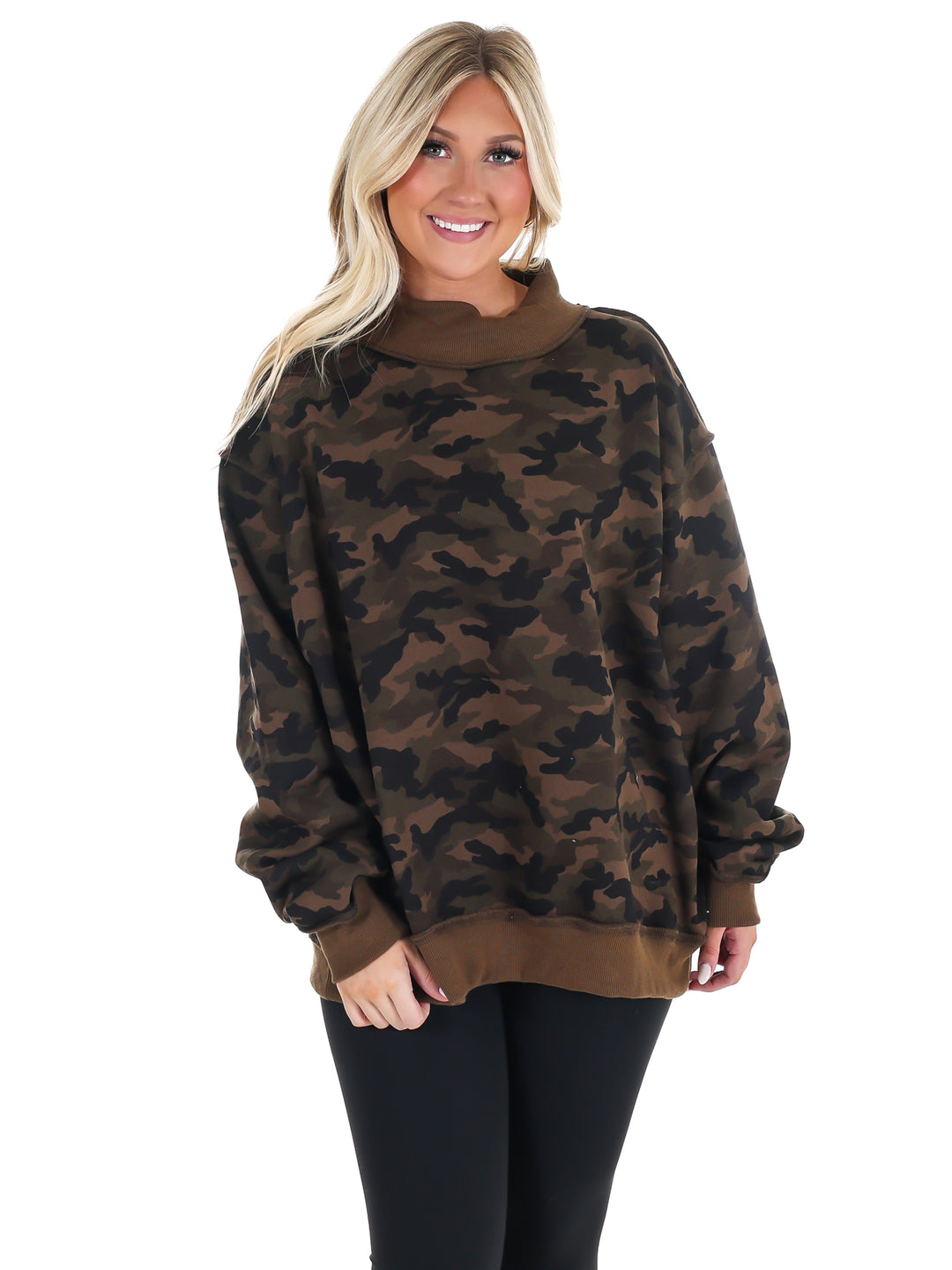 Camo Mock Neck Sweatshirt