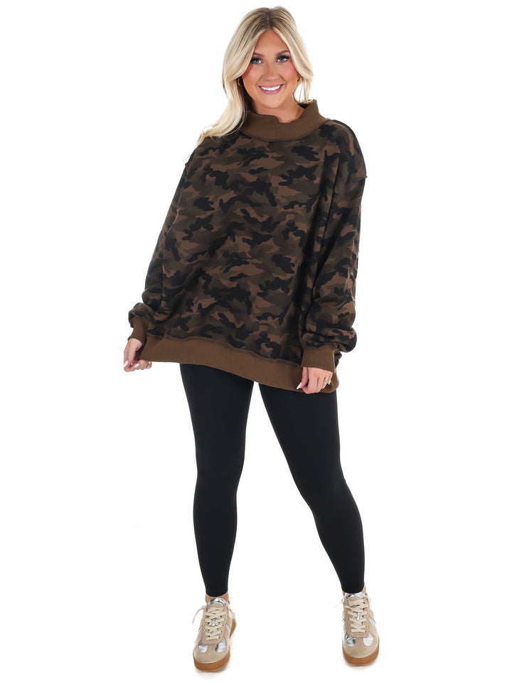 Camo Mock Neck Sweatshirt