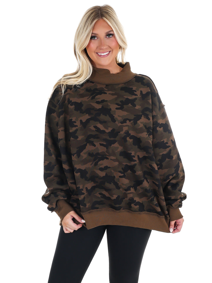 Camo Mock Neck Sweatshirt