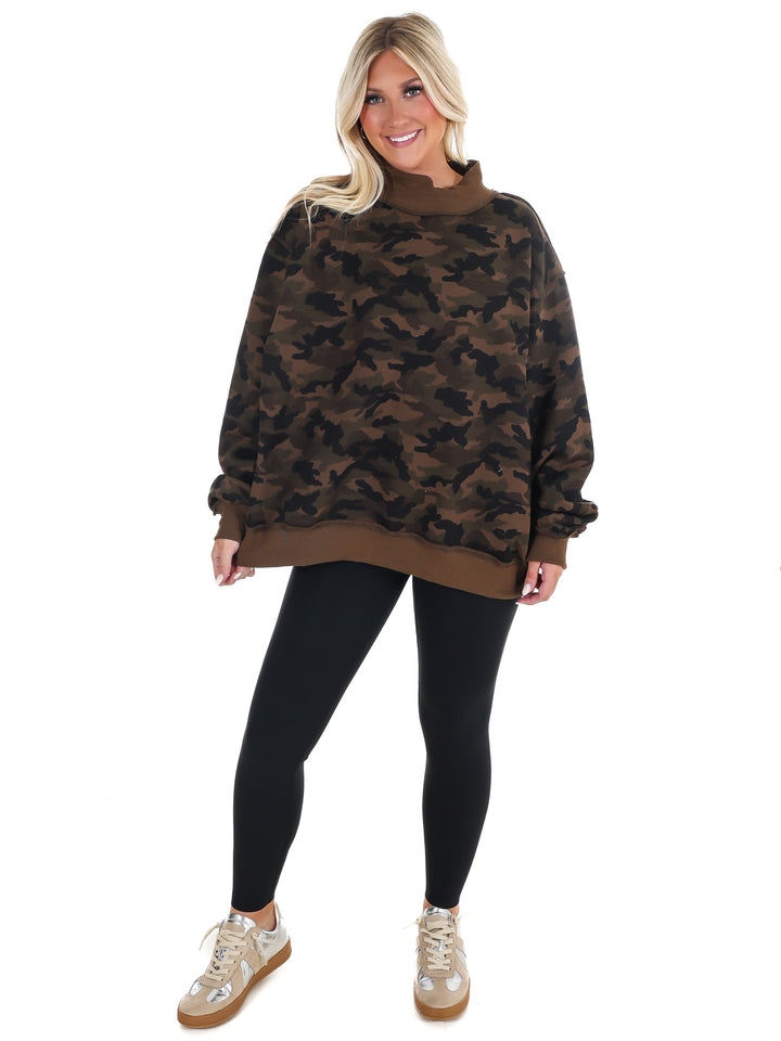 Camo Mock Neck Sweatshirt