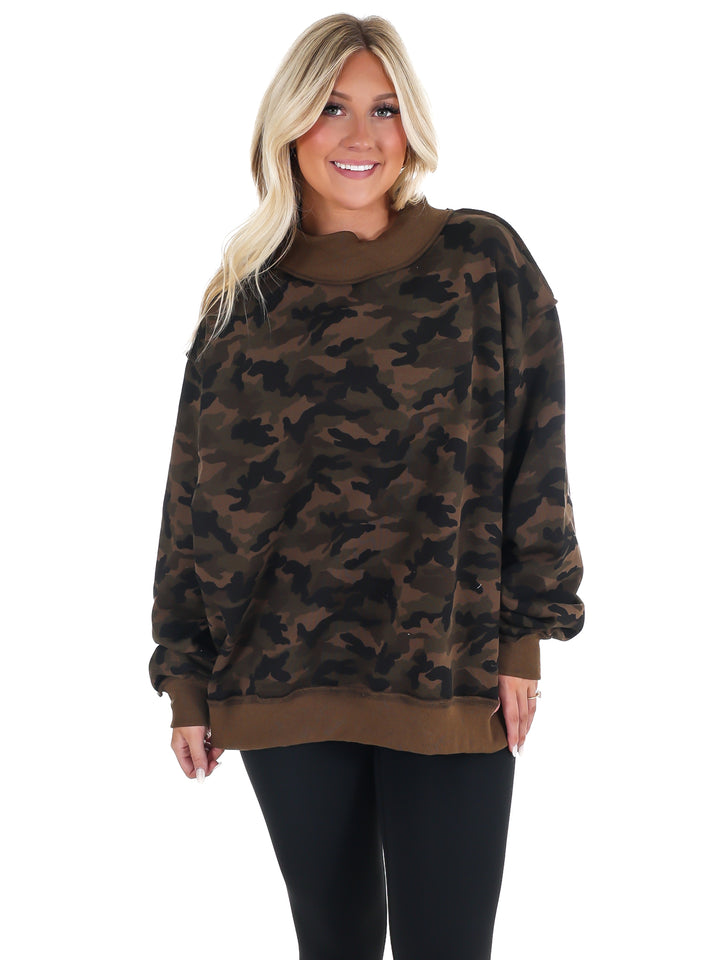 Camo Mock Neck Sweatshirt
