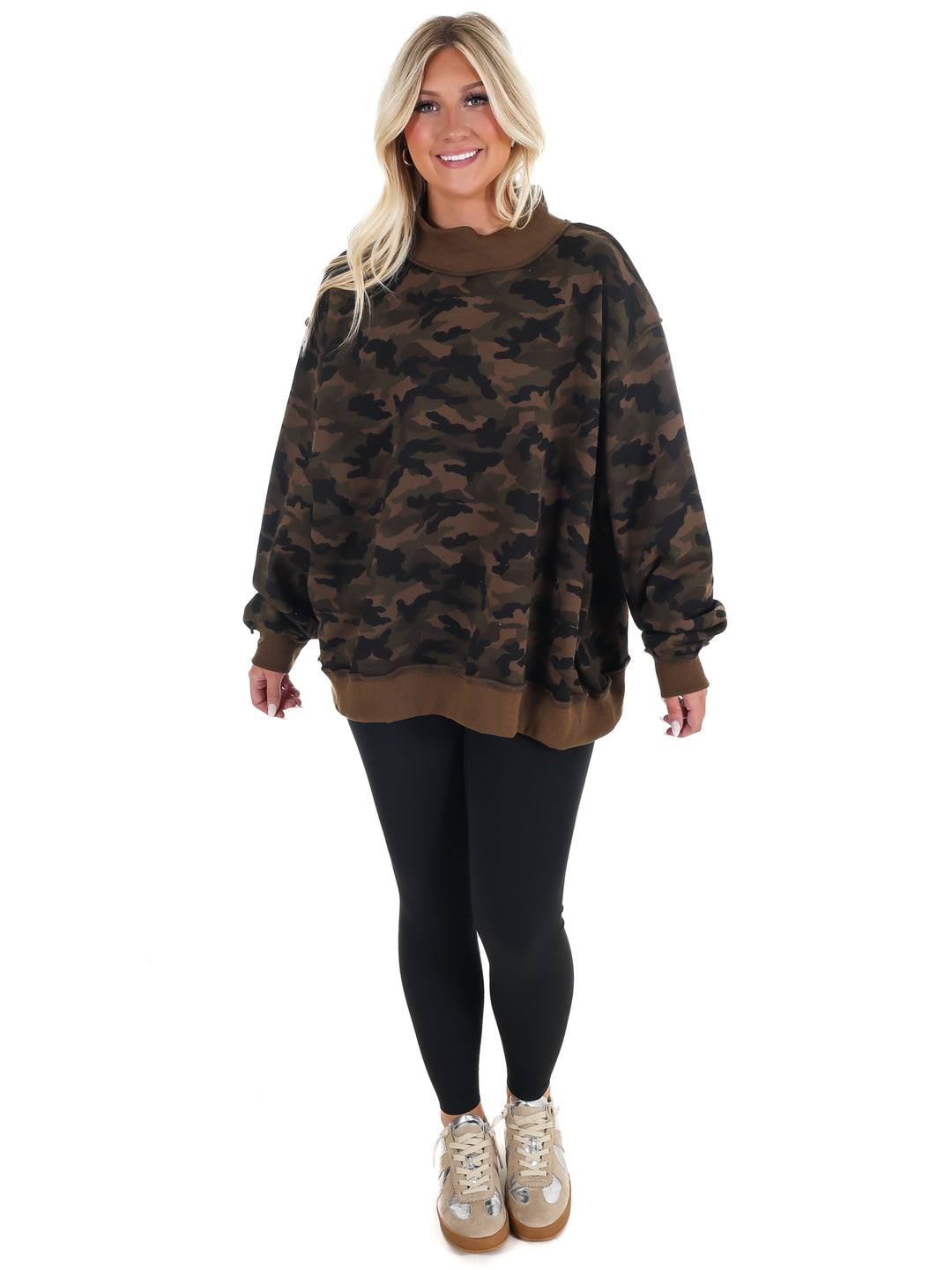 Camo Mock Neck Sweatshirt