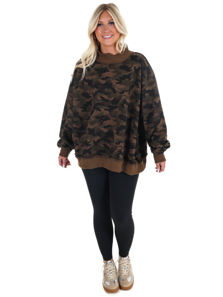 Camo Mock Neck Sweatshirt