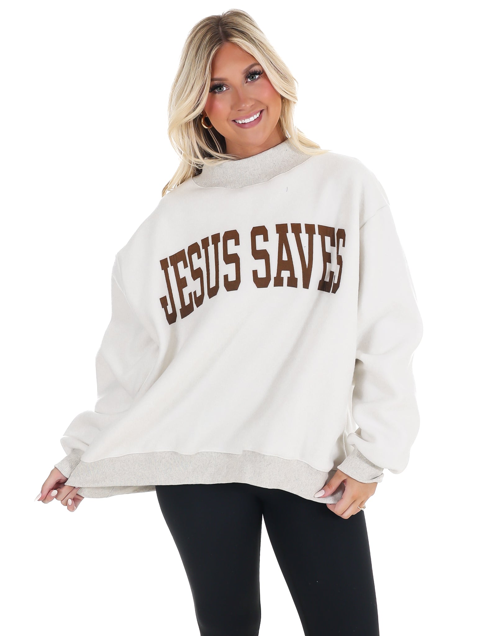 Cross & Jesus Saves Reversible Mock Neck Sweatshirt – Josie's Boutique