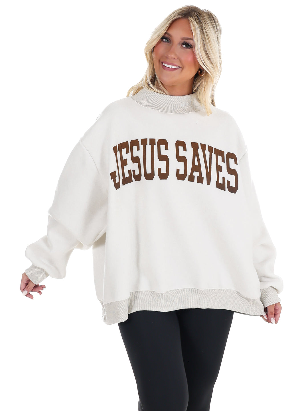 Cross & Jesus Saves Reversible Mock Neck Sweatshirt