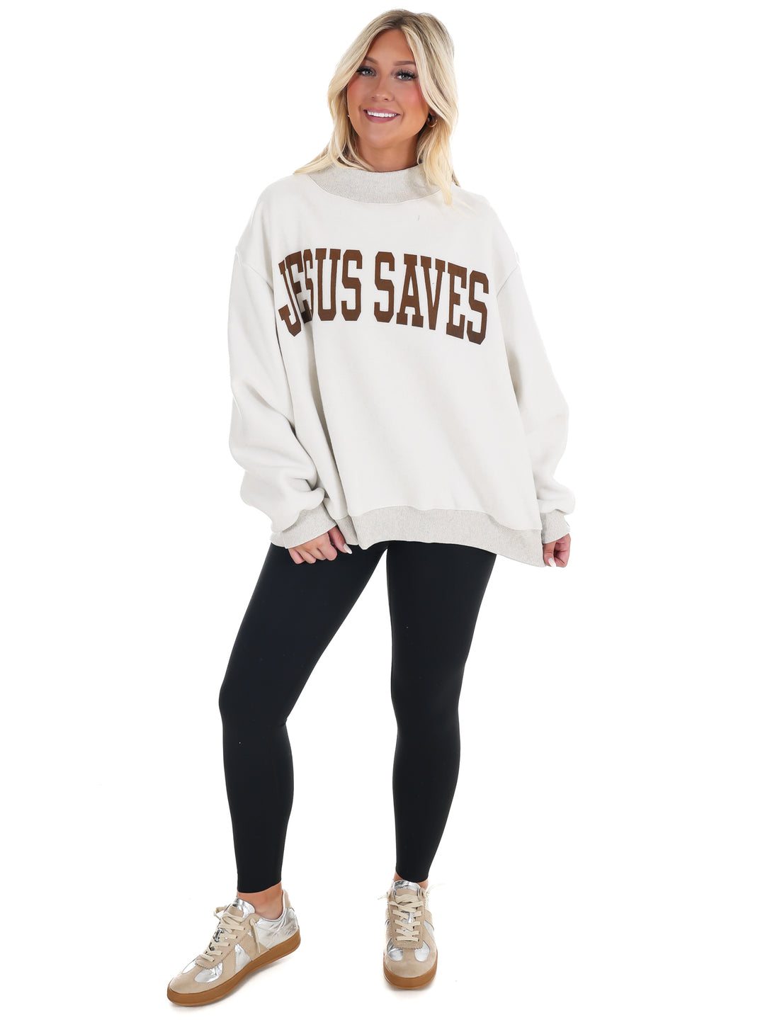 Cross & Jesus Saves Reversible Mock Neck Sweatshirt