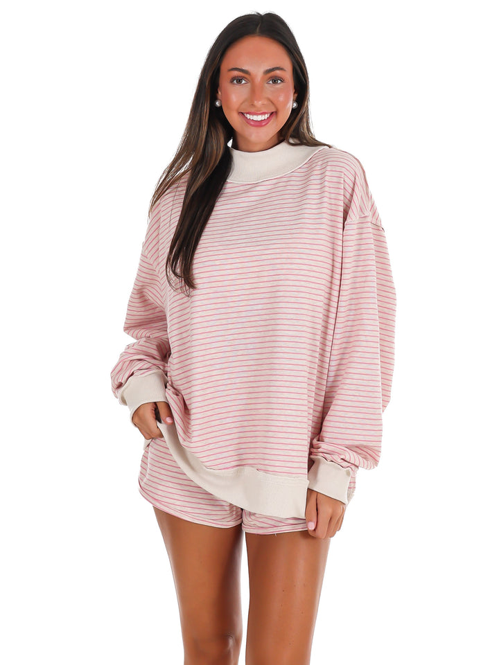 Keep Forever Stripe Mock Neck Sweatshirt