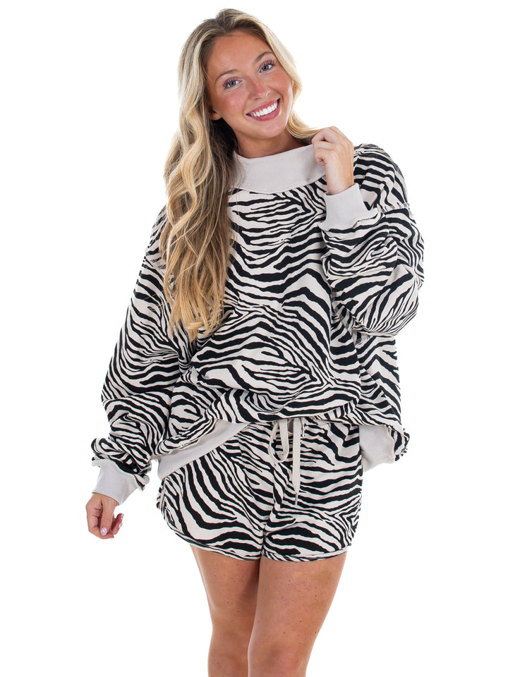 Zebra Mock Neck Sweatshirt