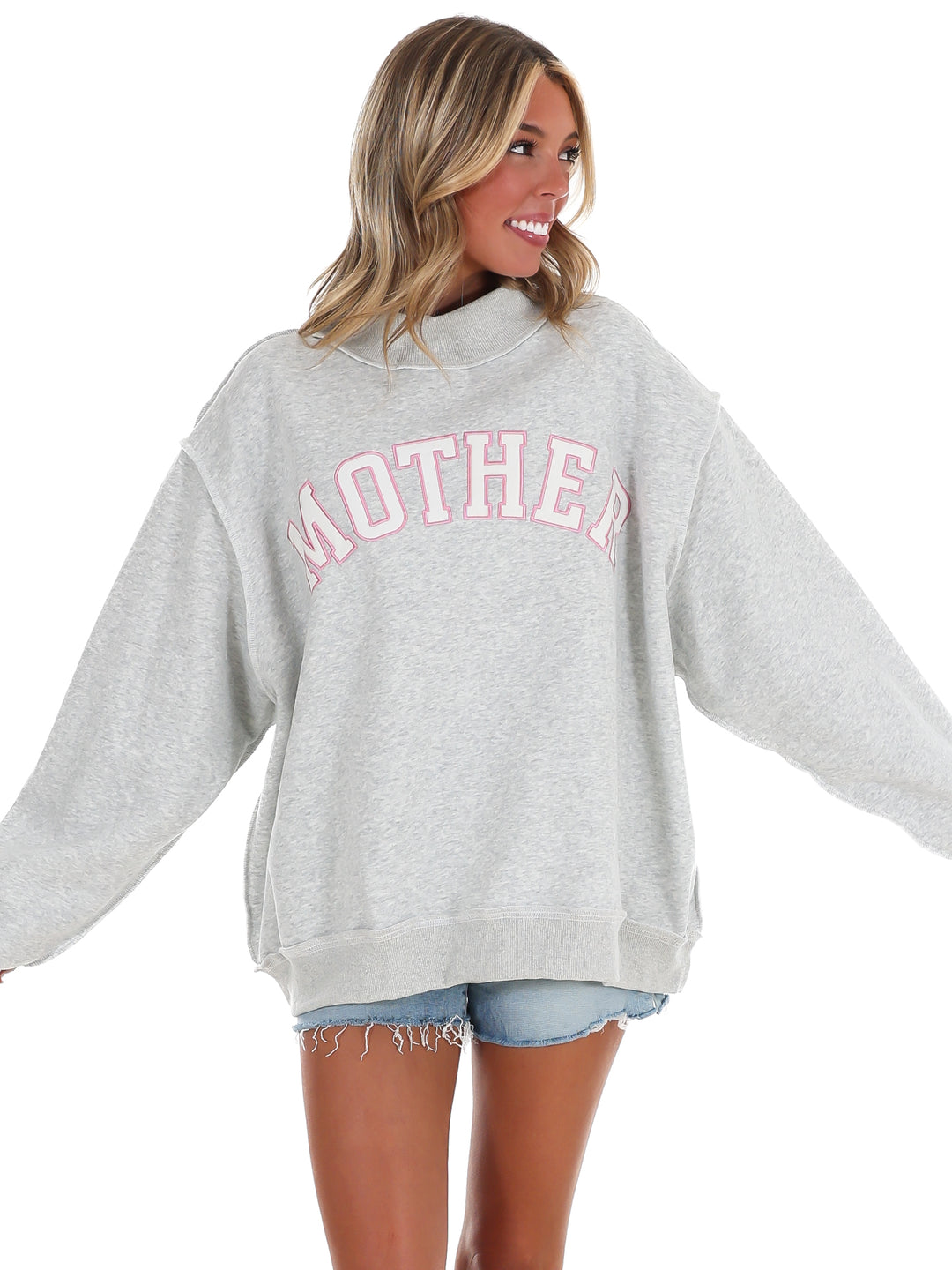 Mother Embroidered Mock Neck Sweatshirt