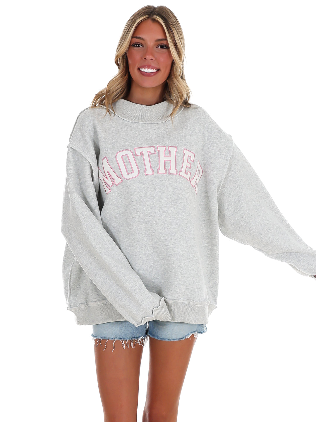 Mother Embroidered Mock Neck Sweatshirt
