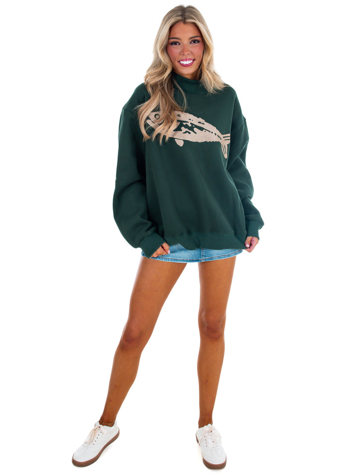 Fish Embroidered Mock Neck Sweatshirt