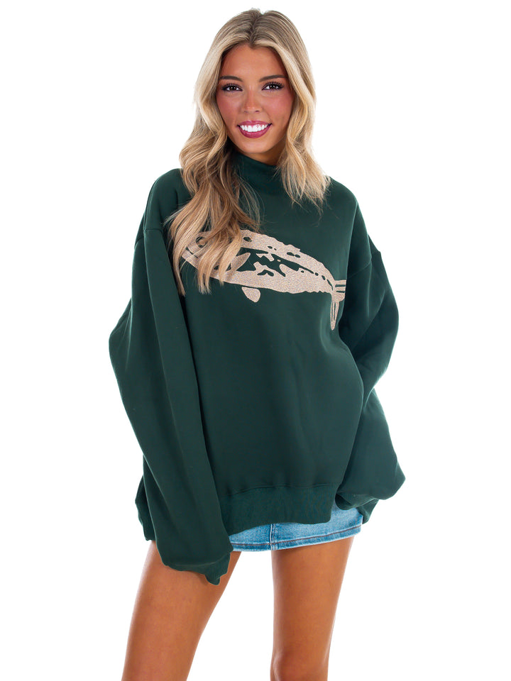 Fish Embroidered Mock Neck Sweatshirt