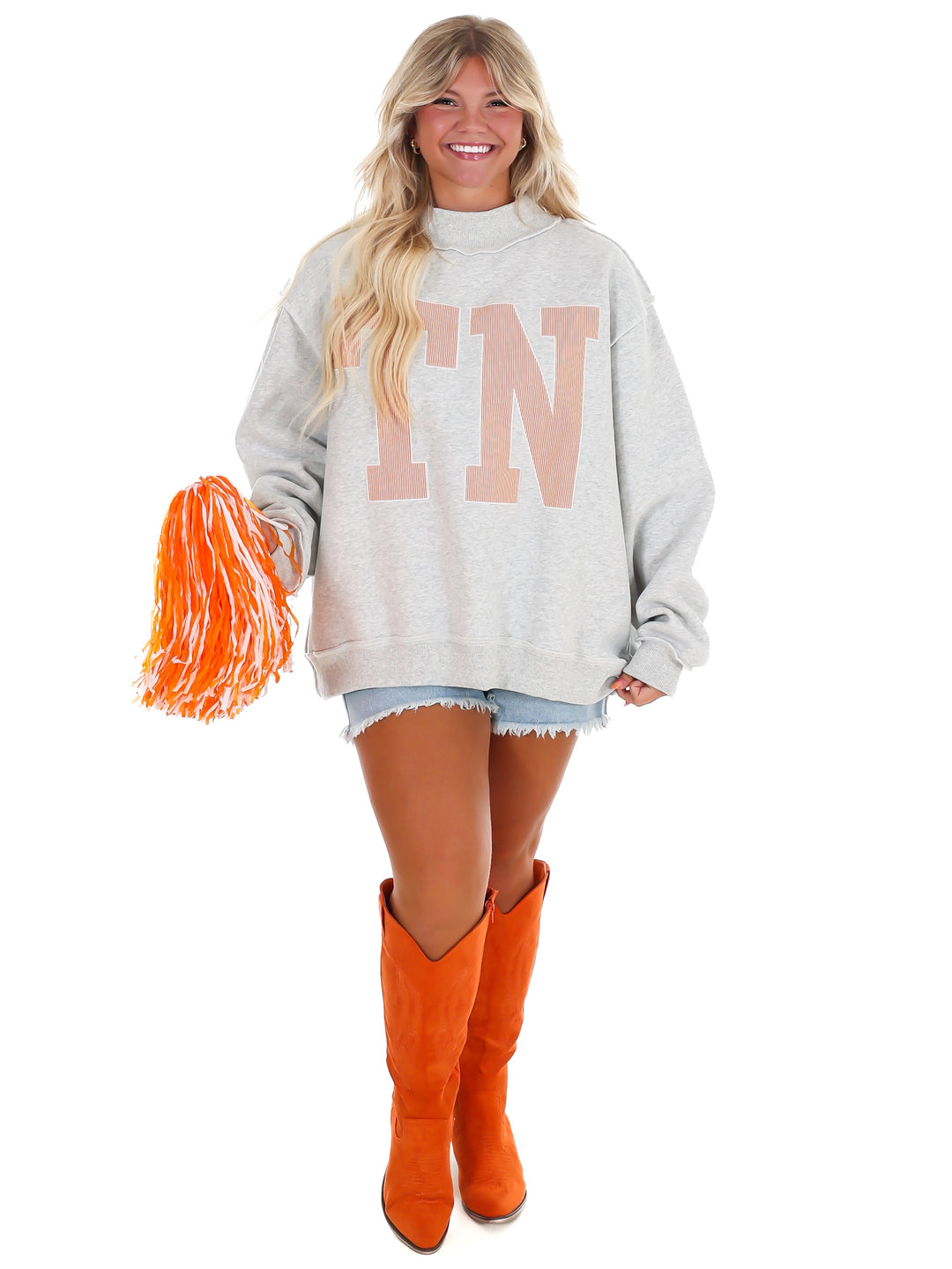 Stripe Embroidered TN Mock Neck Sweatshirt