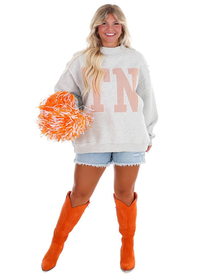 Stripe Embroidered TN Mock Neck Sweatshirt