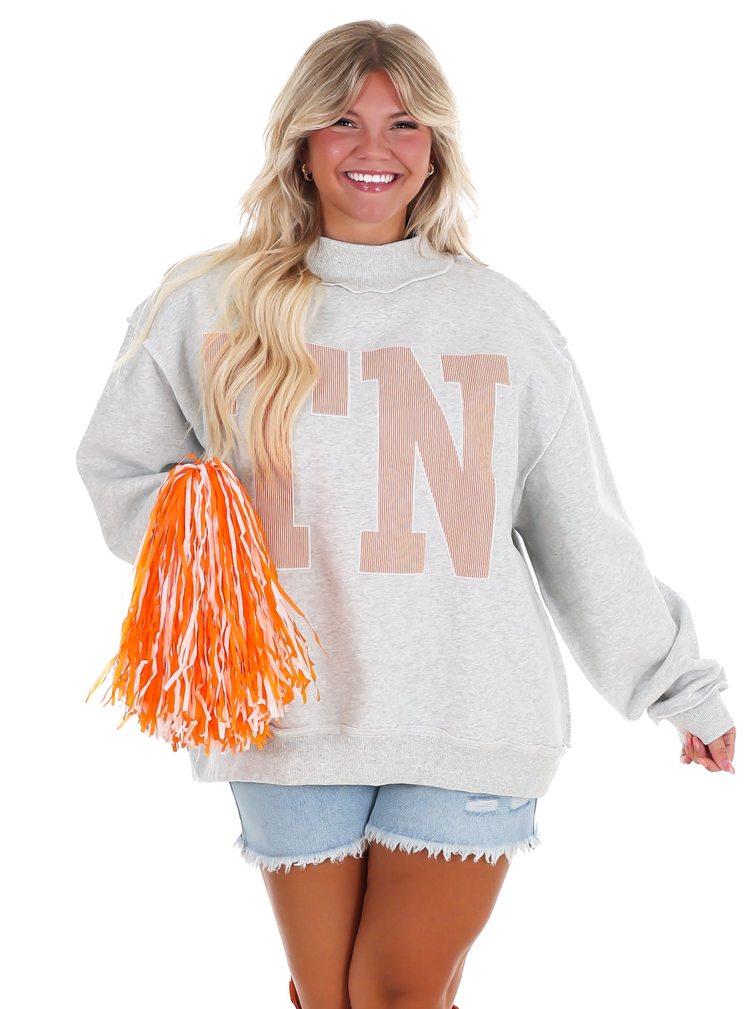 Stripe Embroidered TN Mock Neck Sweatshirt