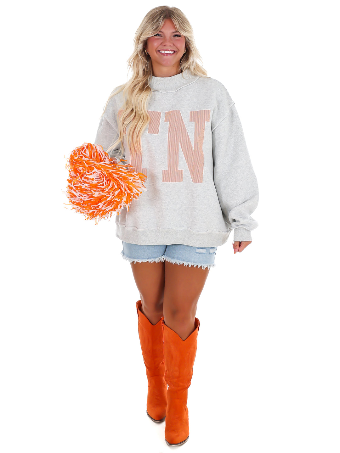 Stripe Embroidered TN Mock Neck Sweatshirt