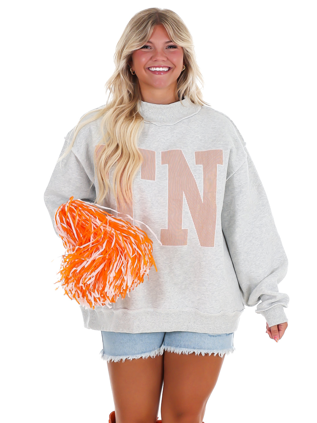 Stripe Embroidered TN Mock Neck Sweatshirt