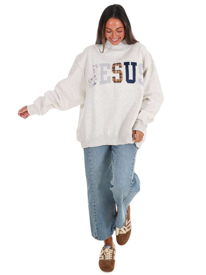 Jesus Embroidered Mock Neck Oversized Sweatshirt